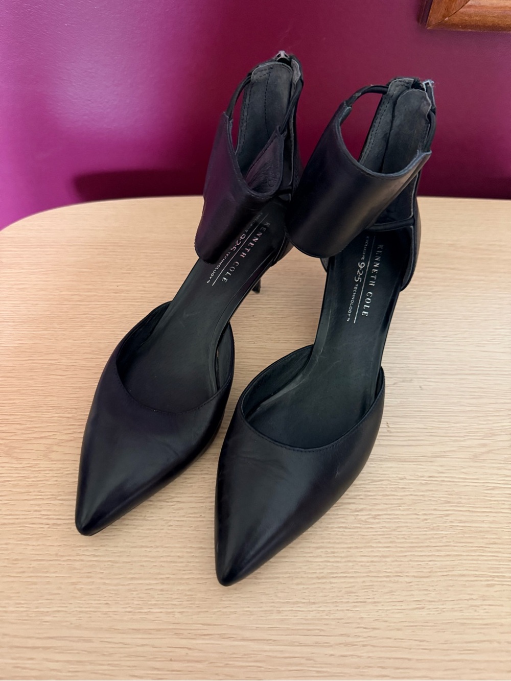 Kenneth Cole Black Pointed D'Orsay Ankle-Strap Heels